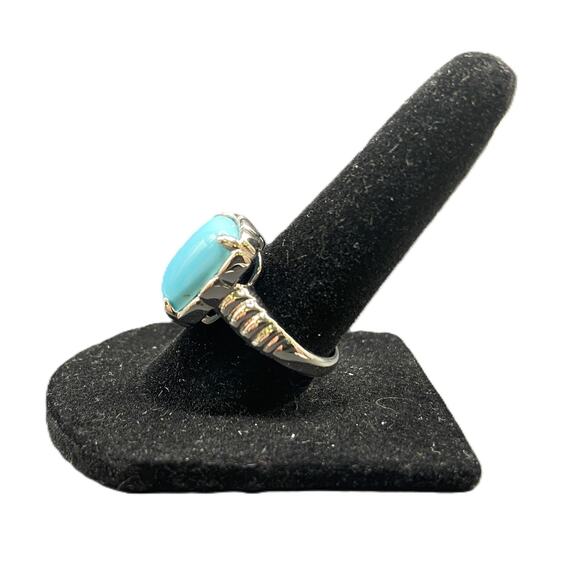 Turquoise 925 Sterling Silver Ring Gemstone Prong Set Rectangle DK Size 7.5 - Picture 13 of 14